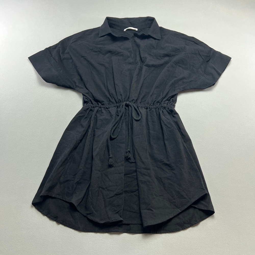 Cupshe Mini Dress Womens Small Black Cotton Drawstring Waist Short Sleeve Casual